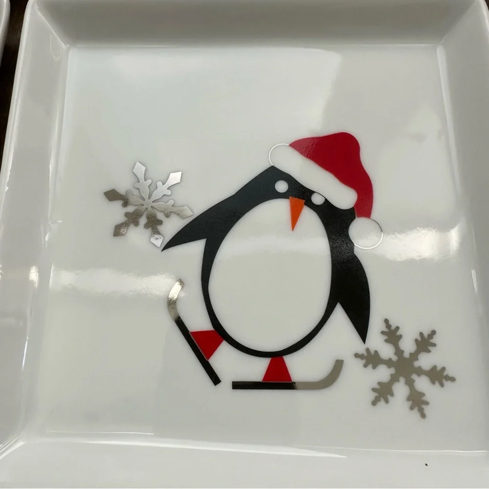 Four Crate and Barrel Penguin Holiday | Winter Snack or Appetizer Plates